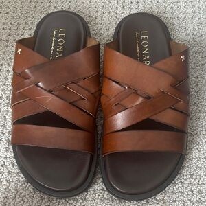 Brown Handmade in Italy Leather Men's Slide Sandals